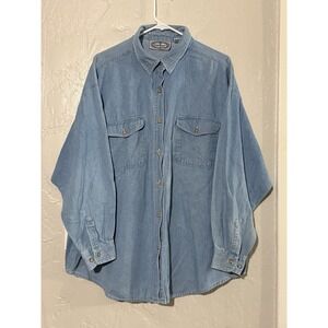 Bonjour Womens Size 22W Blue Chambray Button Up Shirt L/S Western Cowgirl Y2K